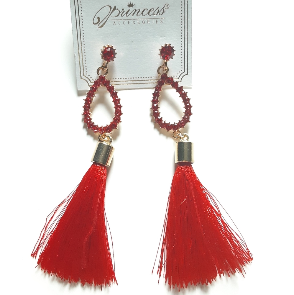 Princess Accessories Red Tassel Earrings